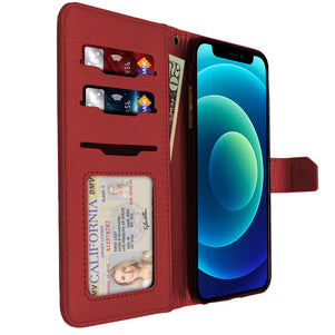 Red Portafoglio Pelle Case for iPhone 12 / 12 Pro