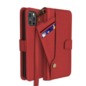 Red Portafoglio Pelle Case for iPhone 12 / 12 Pro