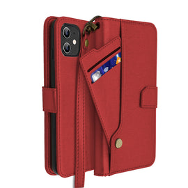 Red Portafoglio Pelle Case for iPhone 12 Mini