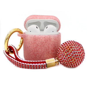 Red Glitter Silicone with Diamond Keychain AirPod Case