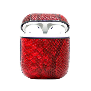 Red Snakeskin Leather AirPod Case