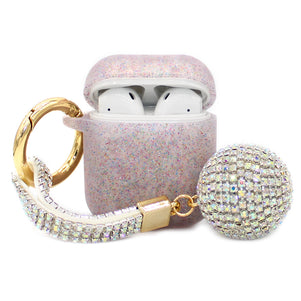 Silver Glitter Silicone with Diamond Keychain AirPod Case