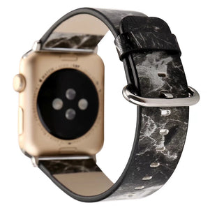 Black Marble Print Leather iWatch Band 42/44mm