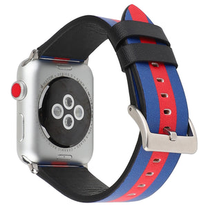 Black/Blue/Red Striped Leather iWatch Band 38/40mm