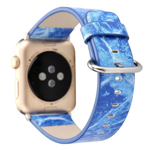 Blue Marble Print Leather iWatch Band 42/44mm